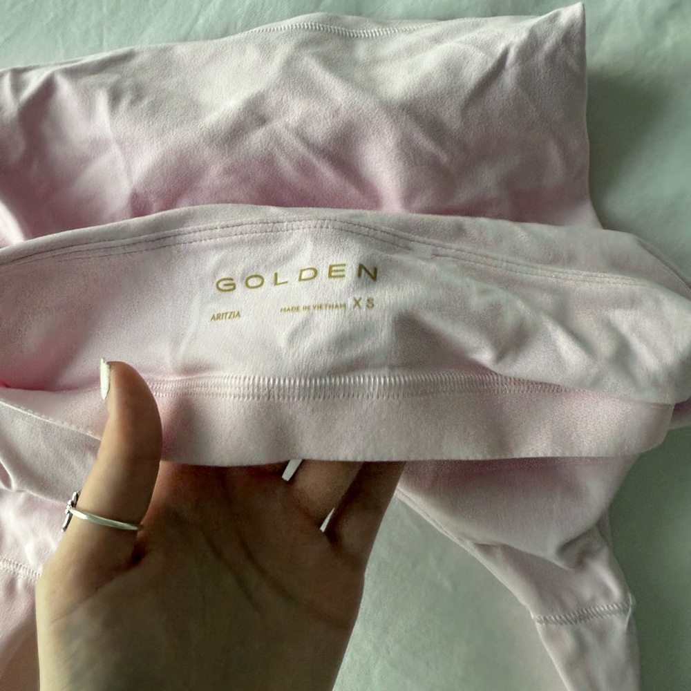 Aritzia Butter Foldover Flare leggings with matching halter tank in vanilla pink - Picture 5 of 6